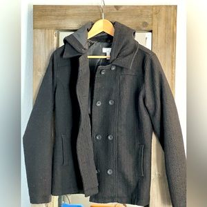 O’Neill - Hooded Pea Coat - textured black with removable hood - Peacoat